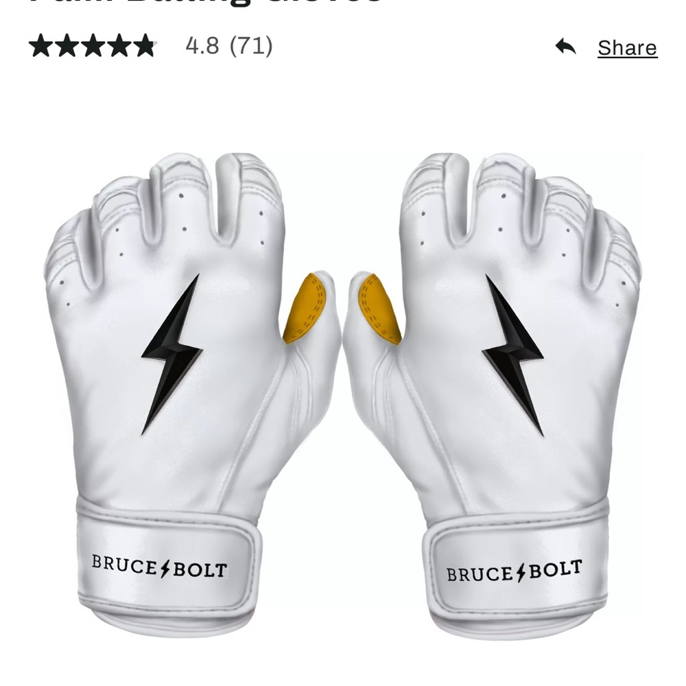 Bruce Bolt Adult Short Cuff Gold Palm Batting Gloves